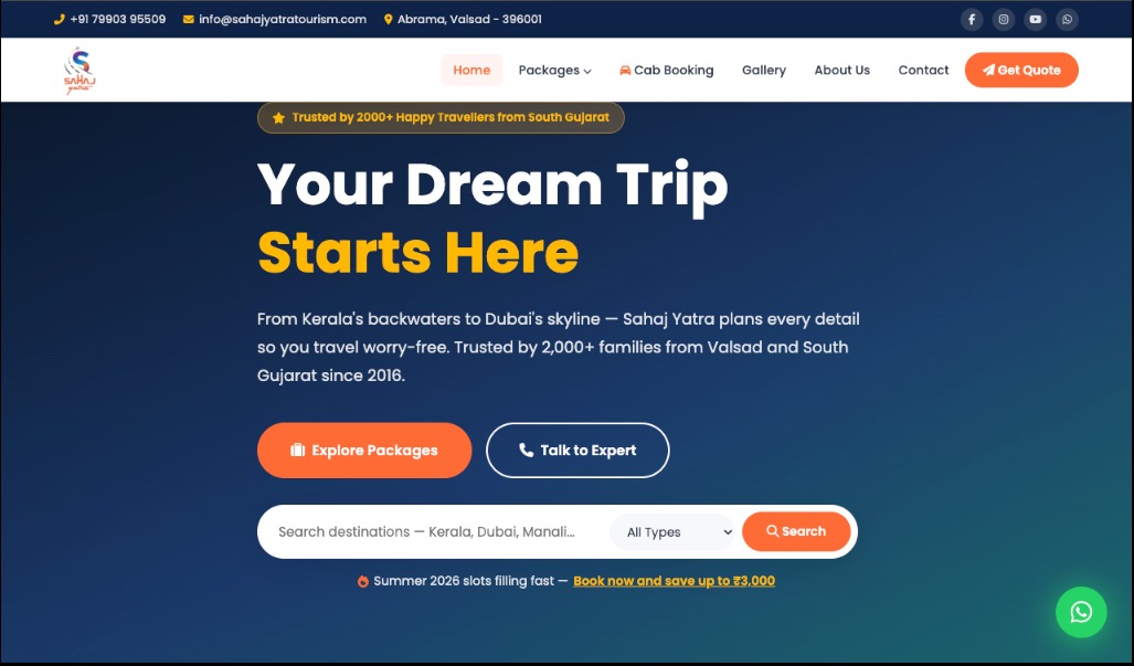Sahaj Yatra Tourism website screenshot